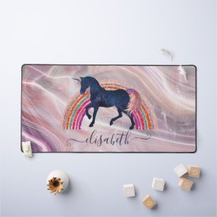 Elegant Cute Girly Name Rainbow Celestial Unicorn Desk Mat