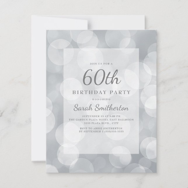 Elegant Cute Glittery Silver Bokeh 60th Birthday Invitation (Front)