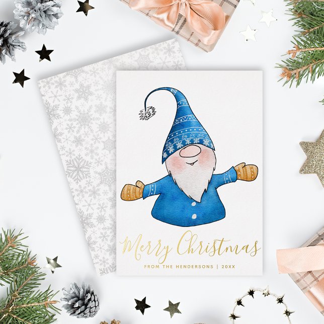 Elegant Cute Gnome Blue Gold Merry Christmas (Creator Uploaded)