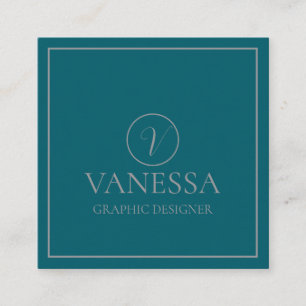 Elegant Cute Green Modern Monogram Custom Square Business Card