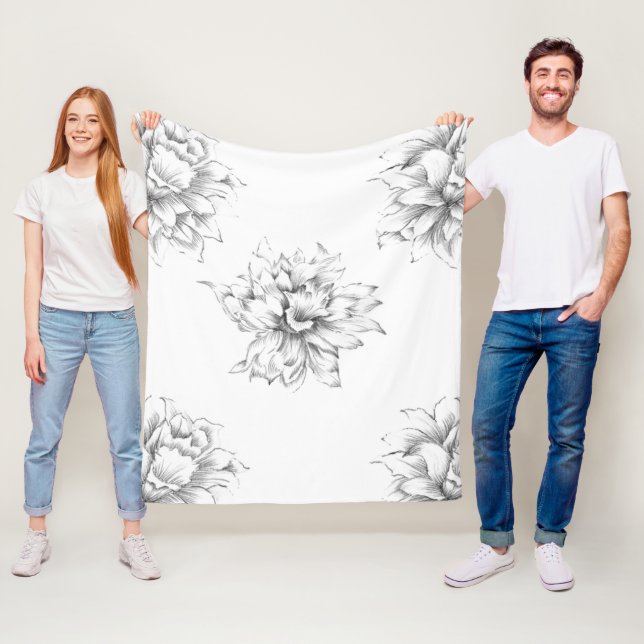 Elegant cute hand sketching floral modern decor fleece blanket (In Situ)
