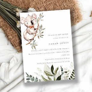 Elegant Cute Koala Foliage Baby Shower Invite