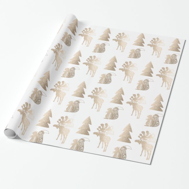 Elegant cute light rose gold Christmas pattern Wrapping Paper (Unrolled)