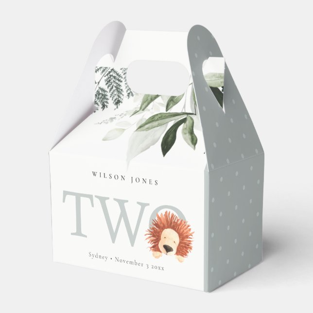 Elegant Cute Lion Foliage Second Birthday Party Favour Box (Front Side)