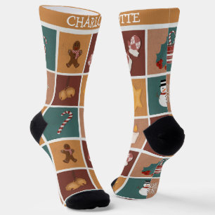 Elegant Cute Merry Christmas Mr and Mrs Couple Socks