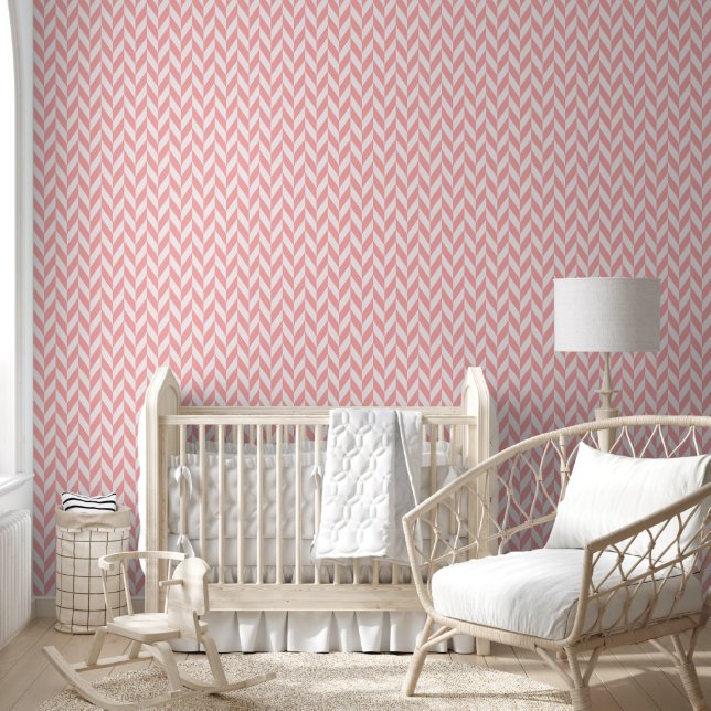 Elegant Cute Peach Pink Herringbone Pattern Wallpaper (Kids)
