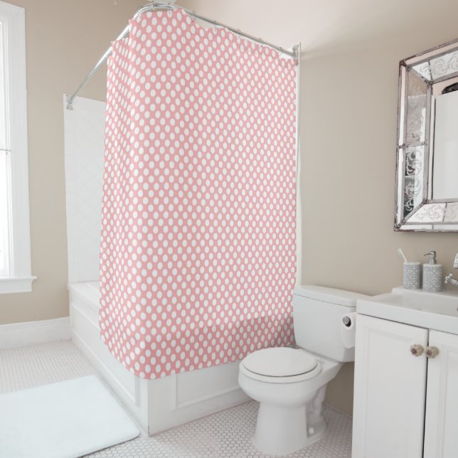 Elegant Cute Peach Pink Polkadots Pattern  Shower Curtain (In Situ)
