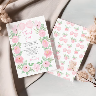 Elegant cute pink bow floral baby girl shower thank you card