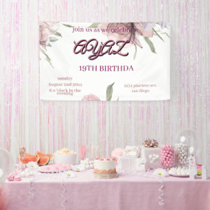 Elegant Cute Pink Floral 18th Birthday Banner