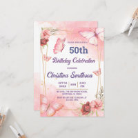 Elegant cute pink floral butterfly 50th birthday