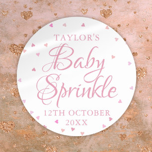 Elegant Cute Pink Hearts Baby Sprinkle Shower Classic Round Sticker