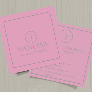 Elegant Cute Pink Modern Monogram Custom Square Business Card