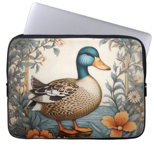 Elegant Cute Plump Duck Vintage Floral Laptop Sleeve