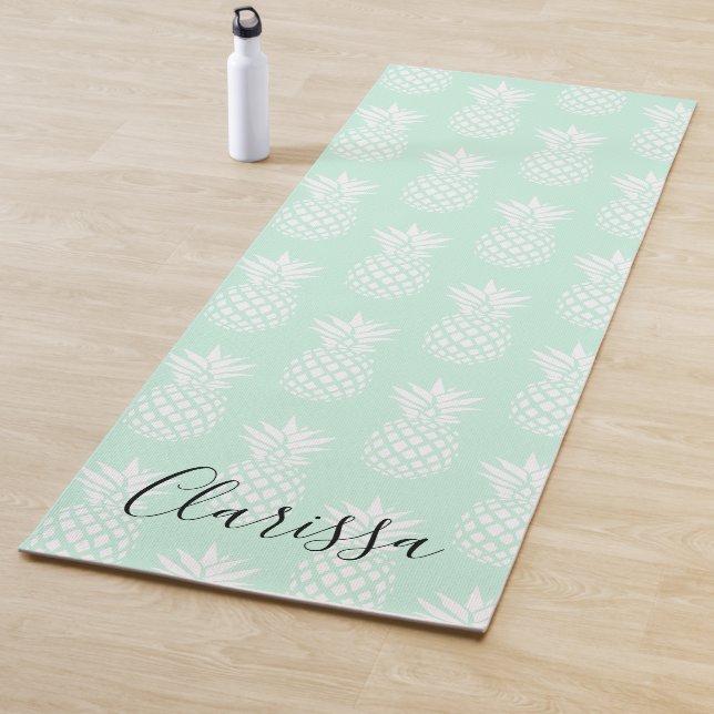 Elegant cute pretty mint green pineapple pattern yoga mat (In Situ)