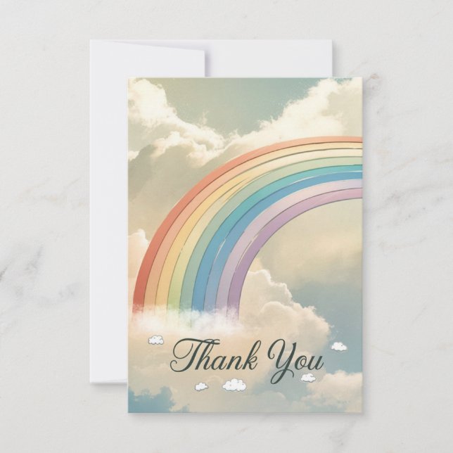 Elegant Cute Rainbow and Clouds Thank You Card (Front)