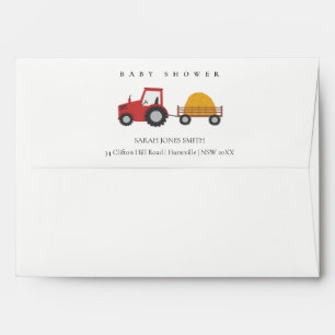 Elegant Cute Red Barnyard Farm Animal Baby Shower Envelope