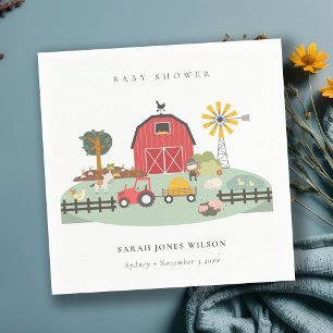 Elegant Cute Red Barnyard Farm Animal Baby Shower Napkin