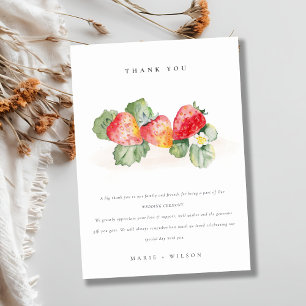 Elegant Cute Red Strawberry Leafy Foliage Wedding Thank You Card