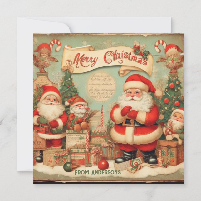 Elegant cute retro illustration Santa Claus Holiday Card (Front)