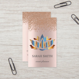 Elegant Cute Rose Gold Diamonds Lotus Business Card