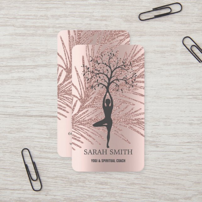 Elegant Cute Rose Gold Diamonds Yoga   Business Card (Front/Back In Situ)