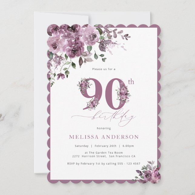 Elegant Cute Roses 90th Birthday Invitation (Front)
