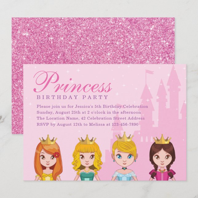 Elegant Cute Royal Princess Girl Birthday Party Invitation (Front/Back)