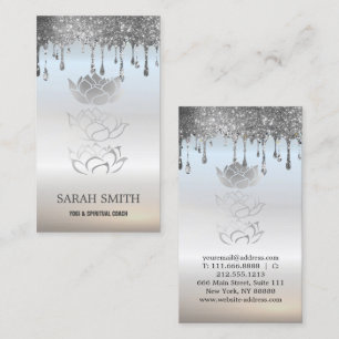 Elegant Cute Silver Drips Lotus Business Card
