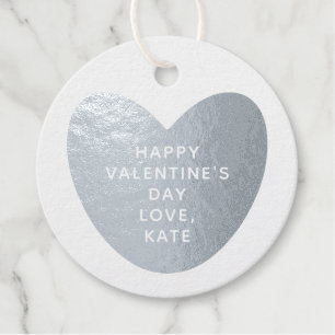 Elegant cute silver heart custom Valentine's Day Favour Tags