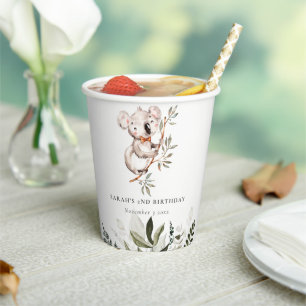 Elegant Cute Sleepy Koala Foliage Any Age Birthday Paper Cups