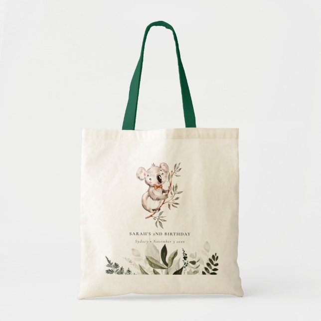 Elegant Cute Sleepy Koala Foliage Any Age Birthday Tote Bag (Front)