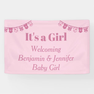 Elegant Cute Soft Pink it's a Girl Gender Reveal Banner