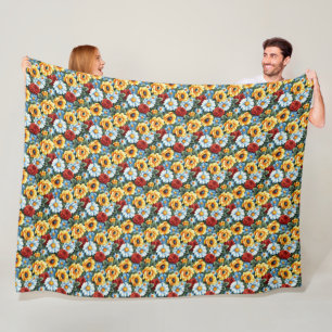 Elegant Cute Spring Colourful Botanical Flowers Fleece Blanket