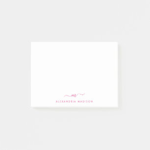 Elegant Cute Stylish Magenta Pink Monogram Office Post-it Notes