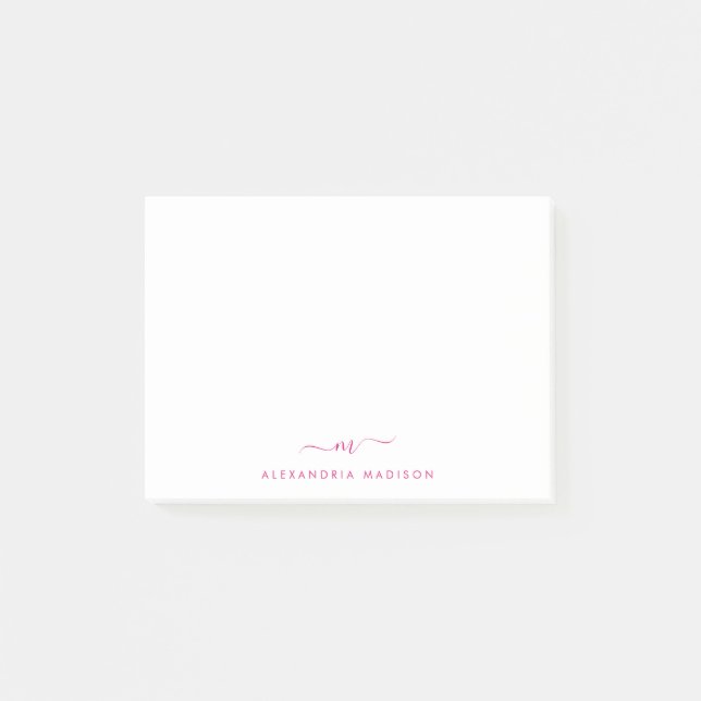 Elegant Cute Stylish Magenta Pink Monogram Office Post-it Notes (Front)