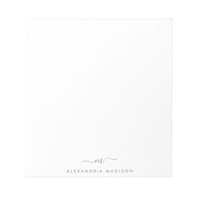 Elegant Cute Stylish Silver Grey Monogram Initial Notepad (Front)