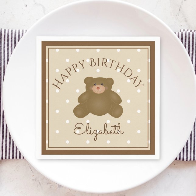 Elegant Cute Teddy Bear Cub Baby First Birthday Napkin (Creator Uploaded)