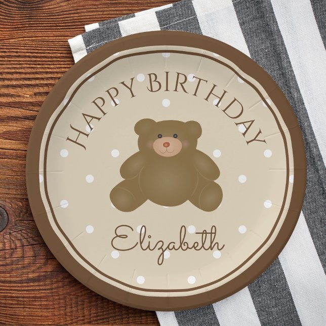 Elegant Cute Teddy Bear Cub Baby First Birthday Paper Plate (Creator Uploaded)