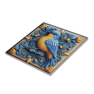 Elegant Cute Trendy Wildlife Floral Blue Bird Tile