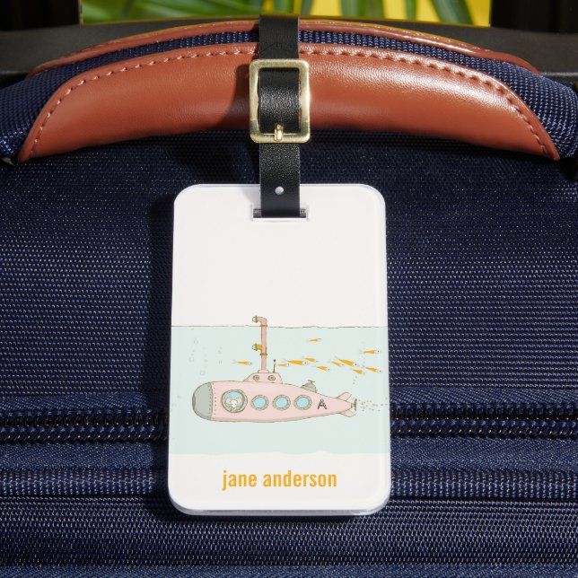 Elegant Cute Underwater Submarine Fish Monogram Luggage Tag (Front Insitu 2)