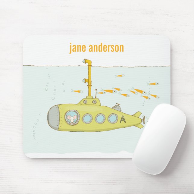 Elegant Cute Underwater Submarine Fish Monogram Mouse Pad (With Mouse)