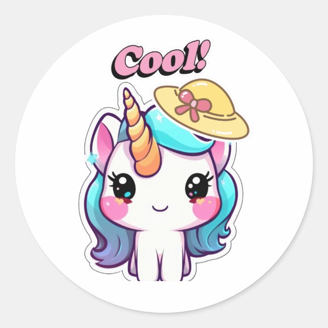 Elegant Cute Unicorn Cartoon With Big Smile Classic Round Sticker (Front)