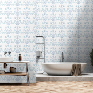 Elegant Cute White and Blue Floral Pattern Light Wallpaper