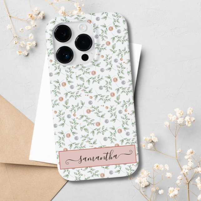 Elegant Cute White Foliage Leaves Pearls Custom  Case-Mate iPhone Case (Creator Uploaded)