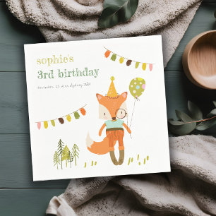 Elegant Cute Woodland Fun Party Fox Kids Birthday Napkin