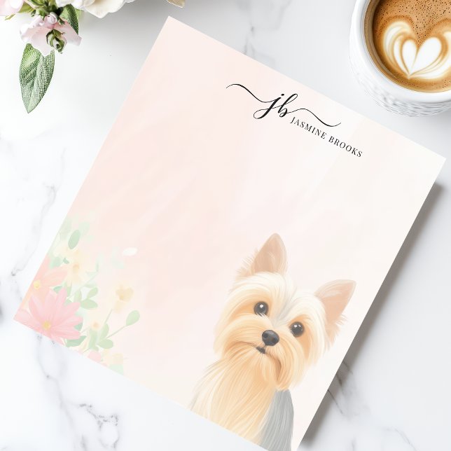 Elegant Cute Yorkie Watercolor Floral Personalised Notepad (Creator Uploaded)