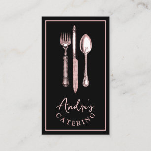 Elegant Cutlery Utensils Logo Catering Black Business Card