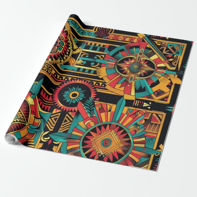 Elegant Cyan "Aztec Dream" Matte Wrapping Paper (Unrolled)