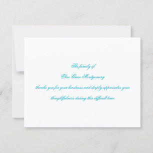 Elegant Cyan Script Funeral Acknowledgement Thank You Card