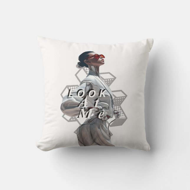 Elegant Cyborg in White Futurisistic Fashion Cushion (Front)
